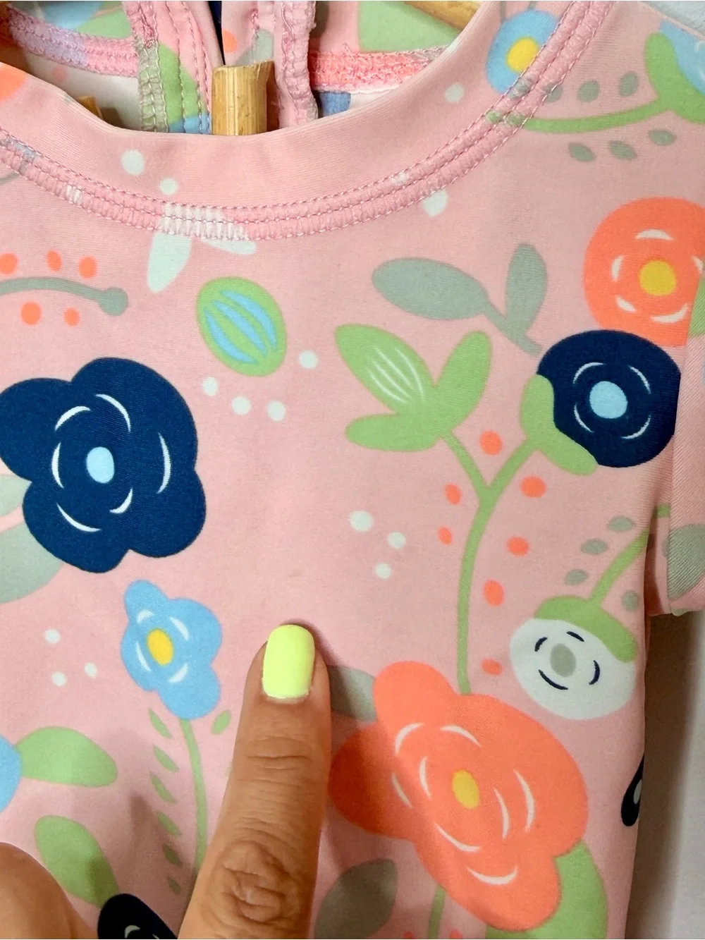 Ruffle Butts Pink Floral Long-Sleeve Swim Bodysuit with Navy Bows